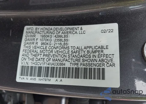 2022 Honda Accord Lx z USA, uszkodzony, nr VIN 1HGCV1F14NA030884